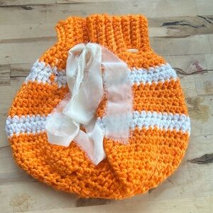 Hand made orange and white bag with tie string